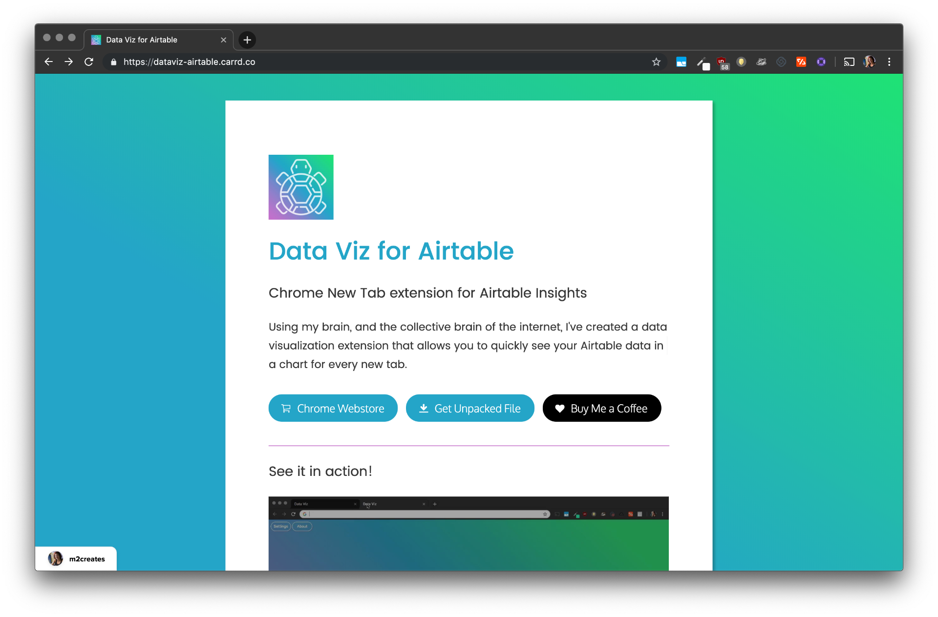 Browser extension for new tabs displaying Airtable data as a chart