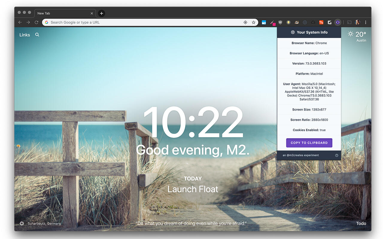 Browser extension with system info
